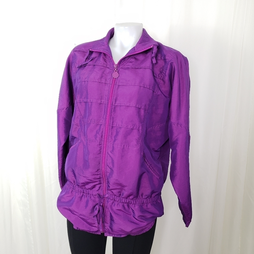 80s 90s Adidas Purple Iridescent Windbreaker Full Front Zip Jacket size Small